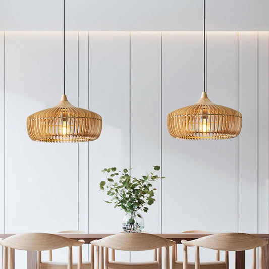 Nordic Japanese Pendant Light | 16.9 x 11 x 47.2 in | Wooden Dome Shade | Adjustable Height | E27 Bulb | Brick by Brick