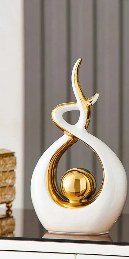 Abstract Ceramic Sculpture | Modern Decor with Gold Accents | Shelf or Desk Ornament