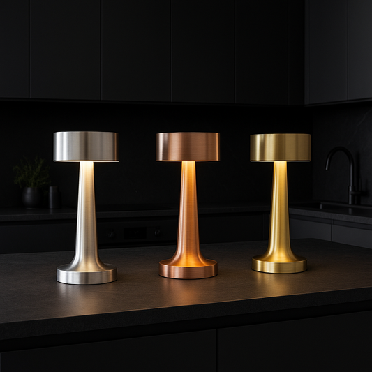 Ambient Halo Table Lamp | Wireless Touch Control | USB-C Rechargeable | 16h Runtime | Metal Finish