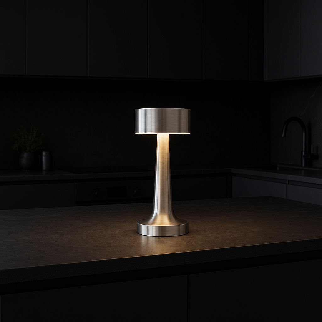 Ambient Halo Table Lamp | Wireless Touch Control | USB-C Rechargeable | 16h Runtime | Metal Finish