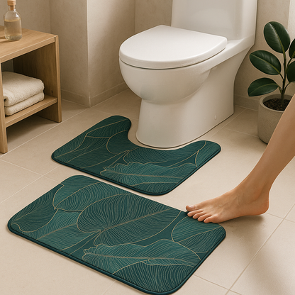 Tropical Leaf Bath Mat Set | Soft Microfiber Absorbent | Non-Slip | 2-Piece | Brick by Brick