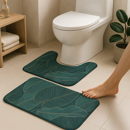 Tropical Leaf Bath Mat Set | Soft Microfiber Absorbent | Non-Slip | 2-Piece | Brick by Brick