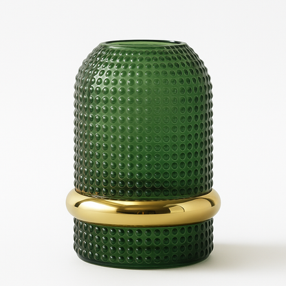 Dark Green Glass Vase | Gold Trim | Hydroponic Flower Display | Modern Minimalist Design | 3 Sizes