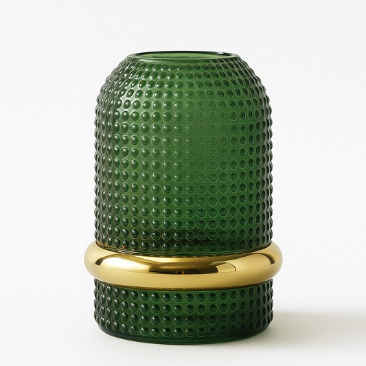 Dark Green Glass Vase | Gold Trim | Hydroponic Flower Display | Modern Minimalist Design | 3 Sizes