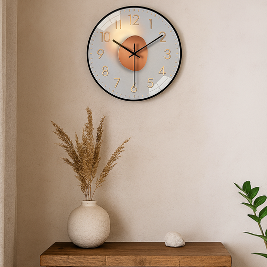 Silent Wall Clock | 12" | Round Quartz | Glass Face with PVC Frame | Classic Design | Brick by Brick