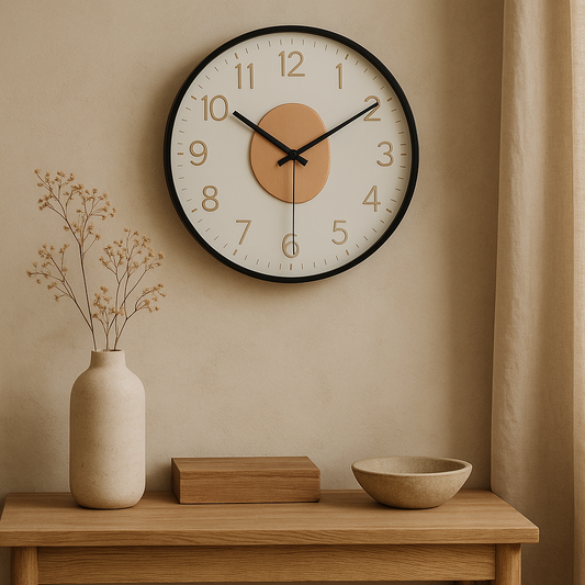Silent Wall Clock | 12" | Round Quartz | Glass Face with PVC Frame | Classic Design | Brick by Brick