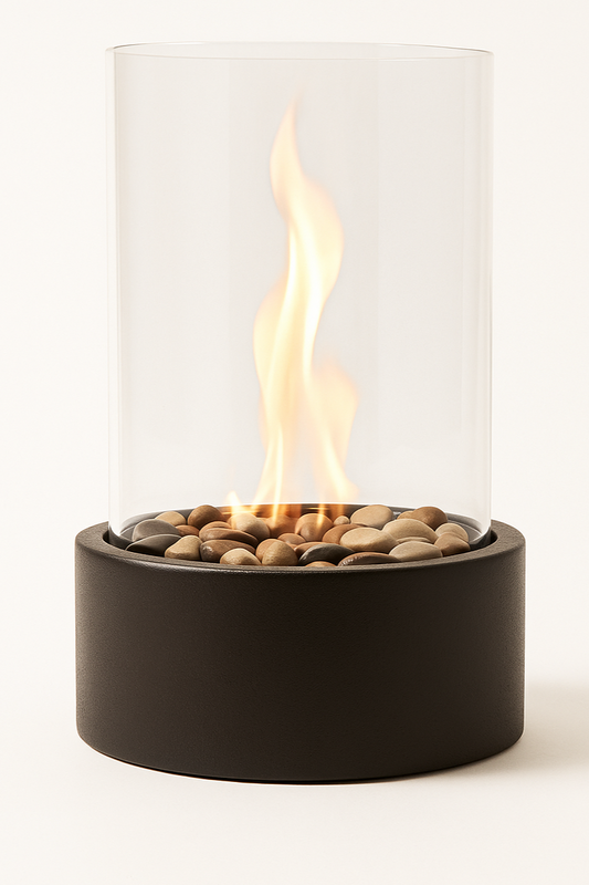 Portable Flame Table Lantern | Gas-Powered with Black Metal & Glass | Indoor & Outdoor Ambience