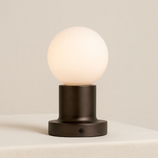 Porta Rechargeable Table Lamp | Cordless Bedside Lamps | Bronze Base & Opal Glass | Touch Dimming | Brick by Brick