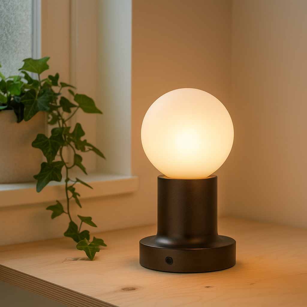 Porta Rechargeable Table Lamp | Cordless Bedside Lamps | Bronze Base & Opal Glass | Touch Dimming | Brick by Brick