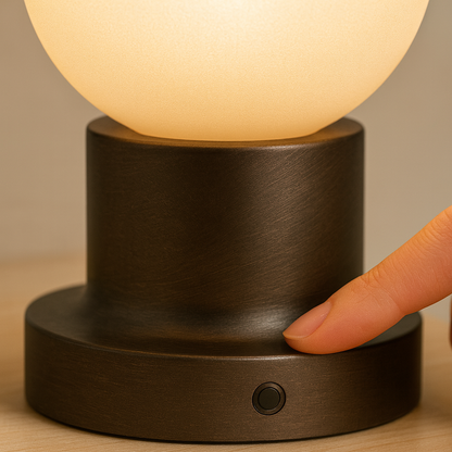 Porta Rechargeable Table Lamp | Cordless Bedside Lamps | Bronze Base & Opal Glass | Touch Dimming | Brick by Brick