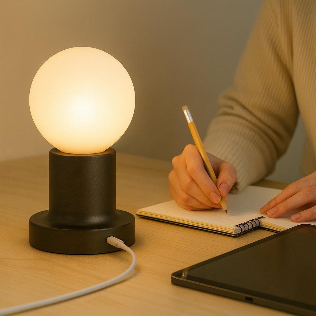 Porta Rechargeable Table Lamp | Cordless Bedside Lamps | Bronze Base & Opal Glass | Touch Dimming | Brick by Brick