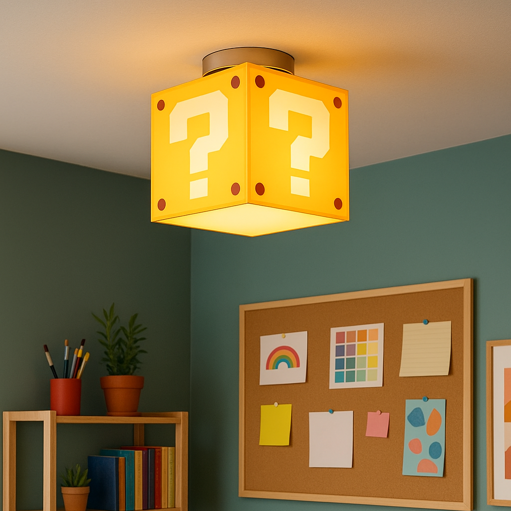 Retro Pixel Ceiling Light | Question Block Style | E27 Socket | 3 Light Modes