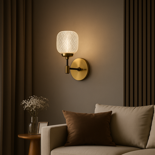 Crystal Acrylic Wall Lamp | Elegant Brass Wall Sconce | Single Bulb Lighting | 9.84×6.69 in | Brick by Brick