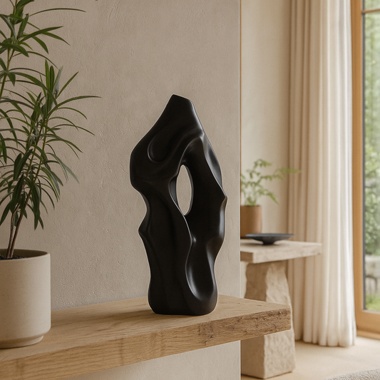 Modern Sculptural Ceramic Vase | Abstract Shelf or Table Decor | Black or White Finish