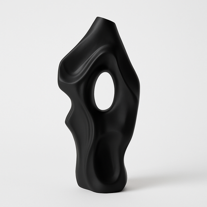 Modern Sculptural Ceramic Vase | Abstract Shelf or Table Decor | Black or White Finish