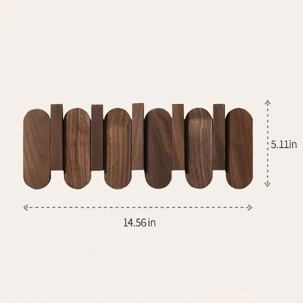Walnut Wall Coat Rack | 3‑7 Hooks | Solid Wood | Nordic Entry Storage | Brick by Brick