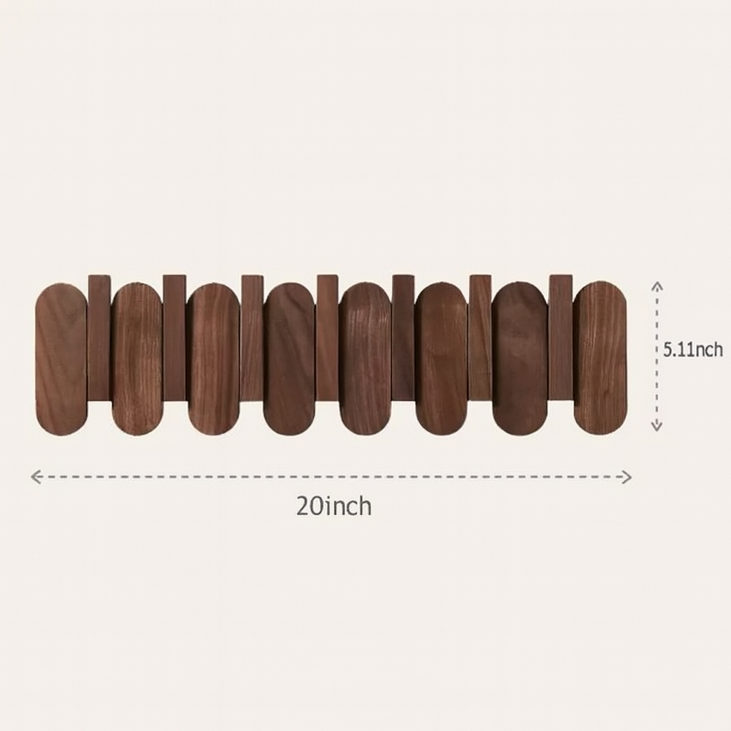 Walnut Wall Coat Rack | 3‑7 Hooks | Solid Wood | Nordic Entry Storage | Brick by Brick