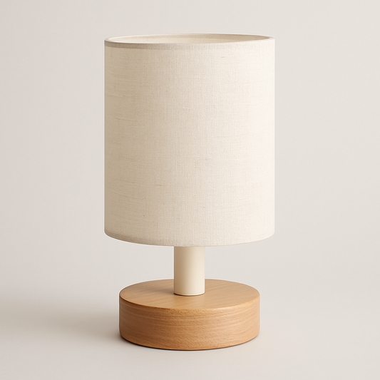 Cordless Table Lamp | USB Rechargeable | Linen Shade with Wooden Base | 10.6" Portable Ambient Light