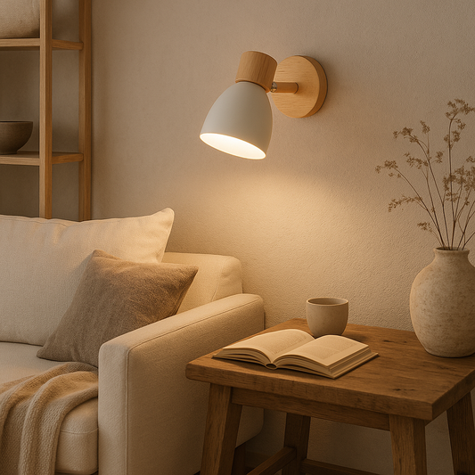 Nordic Wooden Wall Lamp | Compact E27 Light with Switch | Natural Wood