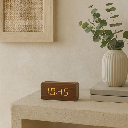 Wooden Digital Alarm Clock | LED Display | Temperature Function | 5.5x3x2 Size | Elegant & Stylish | Brick by Brick