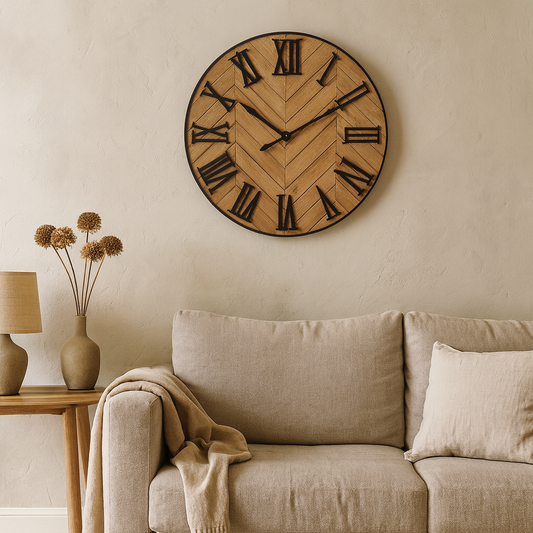 Roman Numeral Wall Clock |  Metal & Wood Design | Silent Quartz | 24-Inch | Brick by Brick London