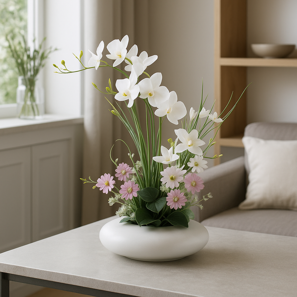 eramic Dove Vase with Faux Orchids | Modern Decorative Centerpiece | 12" Symbolic Design | No Maintenance