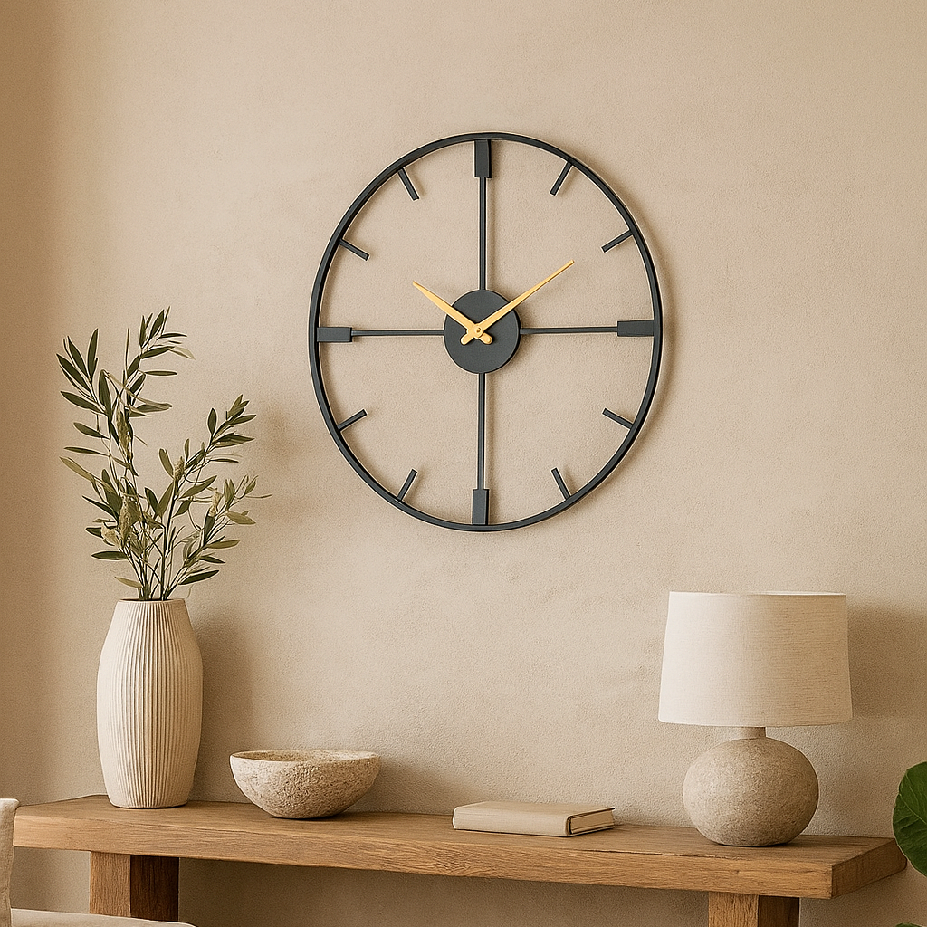 Metal Quartz Wall Clock | Silent Movement | 10‑16″ | Black Glass Crystal Design | Brick by Brick