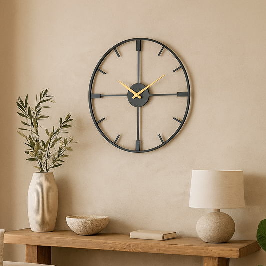 Metal Quartz Wall Clock | Silent Movement | 10‑16″ | Black Glass Crystal Design | Brick by Brick