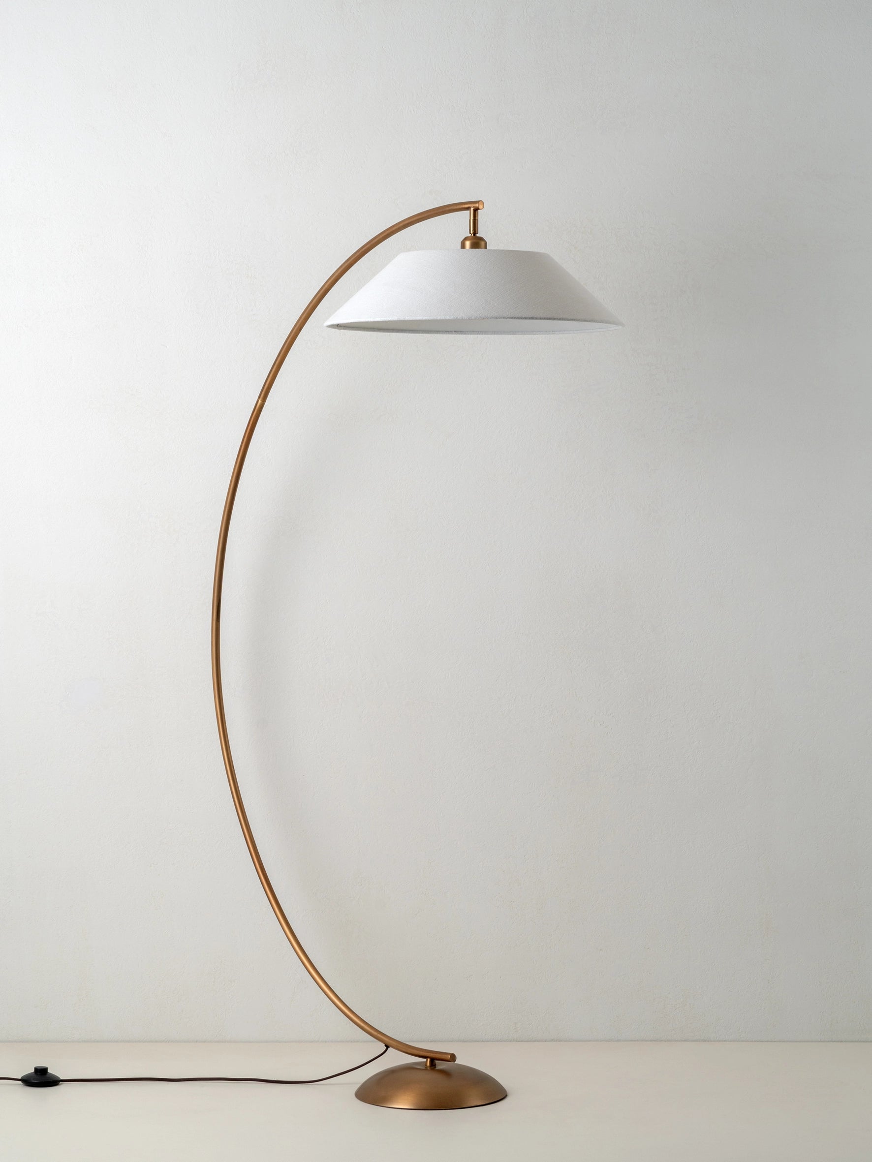 Circo Arc Floor Lamp Aged Brass | Modern & Traditional Lighting | Natural Linen Shade | Brick by Brick London 0