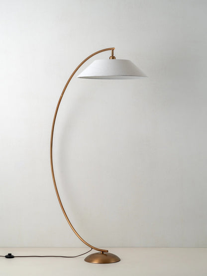 Circo Arc Floor Lamp Aged Brass | Modern & Traditional Lighting | Natural Linen Shade | Brick by Brick London 0