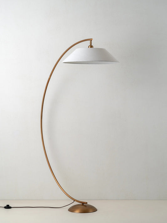Circo Arc Floor Lamp Aged Brass | Modern & Traditional Lighting | Natural Linen Shade | Brick by Brick London 0