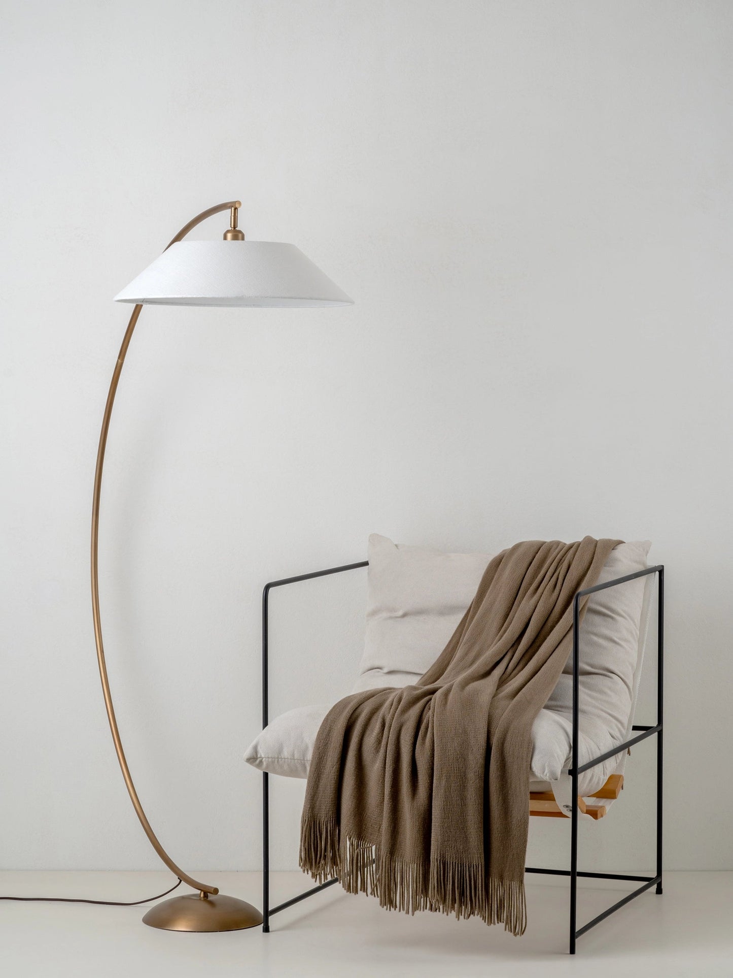 Circo Arc Floor Lamp Aged Brass | Modern & Traditional Lighting | Natural Linen Shade | Brick by Brick London 2