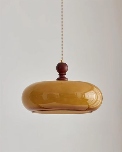 Amber Glass Shade Pendant Light | 15.7 x 10.6 in | Warm Walnut Finish | Amber Glass Shade | Brick by Brick