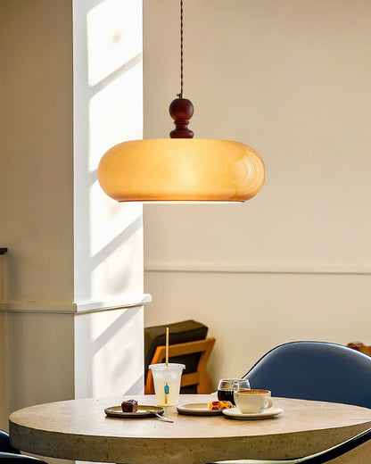 Amber Glass Shade Pendant Light | 15.7 x 10.6 in | Warm Walnut Finish | Amber Glass Shade | Brick by Brick