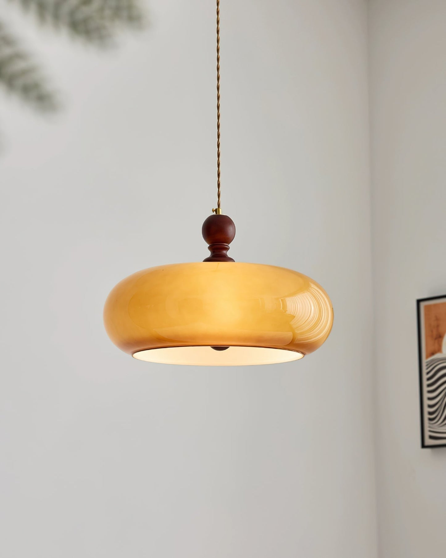 Amber Glass Shade Pendant Light | 15.7 x 10.6 in | Warm Walnut Finish | Amber Glass Shade | Brick by Brick