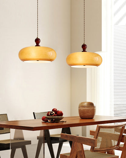 Amber Glass Shade Pendant Light | 15.7 x 10.6 in | Warm Walnut Finish | Amber Glass Shade | Brick by Brick