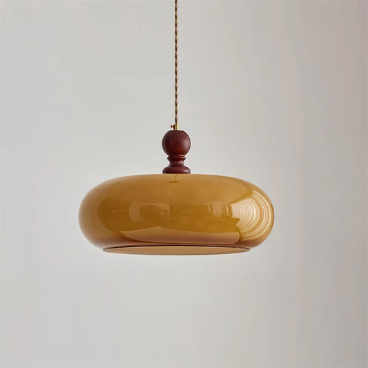 Amber Glass Shade Pendant Light | 15.7 x 10.6 in | Warm Walnut Finish | Amber Glass Shade | Brick by Brick