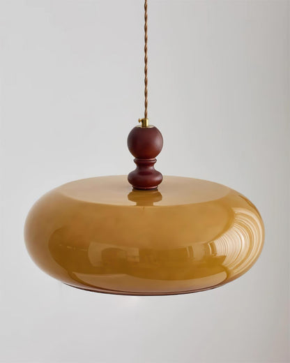 Amber Glass Shade Pendant Light | 15.7 x 10.6 in | Warm Walnut Finish | Amber Glass Shade | Brick by Brick