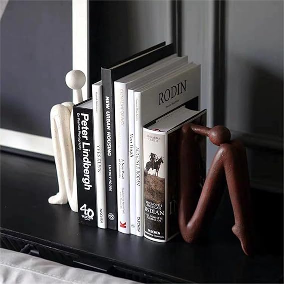 Sculptural Bookends | Modern Shelf Decor | Non-Slip Base | 5.9" Resin