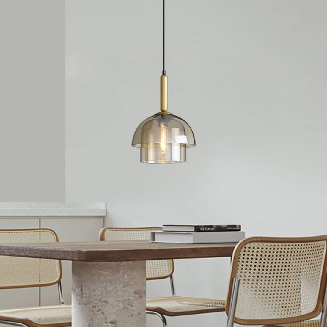 Glass Dome Pendant Light | Ceiling Light Fixture | H7.09-11.02 in | Modern Glass & Metal | Adjustable Hanging | Brick by Brick