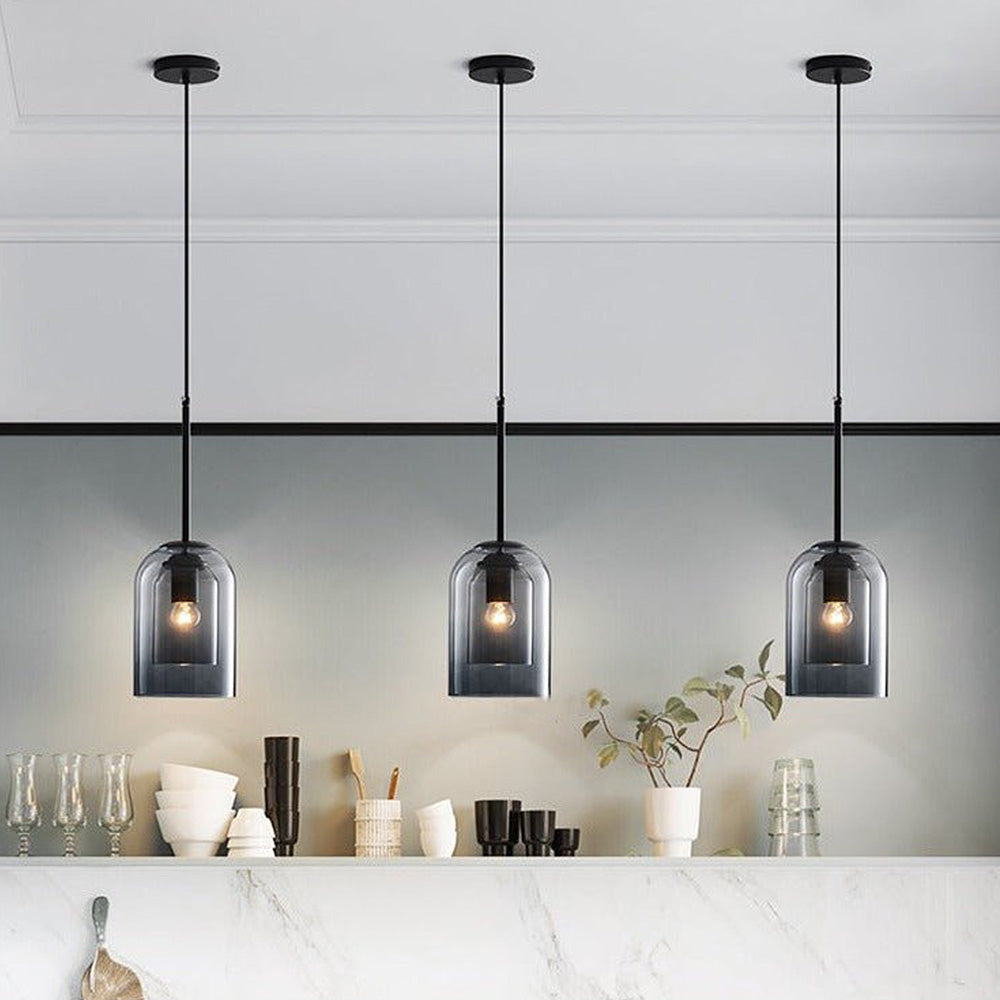 Double Layer Pendant Light | H8.66 in | Modern Glass Ceiling Fixture | Minimalist Small Hanging Lamp | Brick by Brick