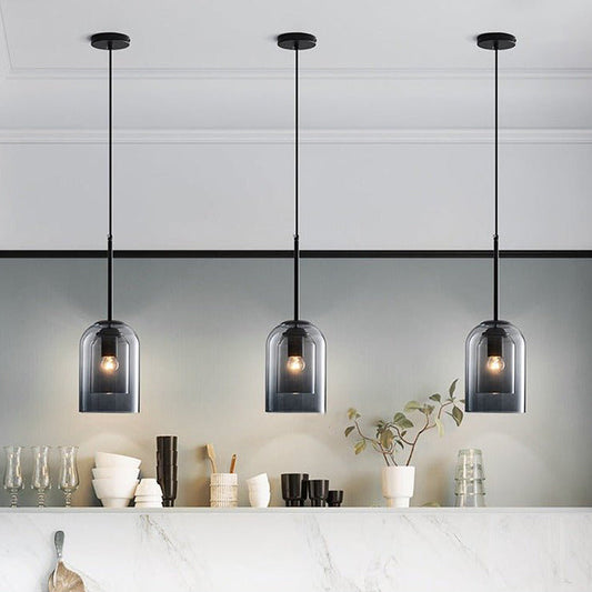 Double Layer Pendant Light | H8.66 in | Modern Glass Ceiling Fixture | Minimalist Small Hanging Lamp | Brick by Brick