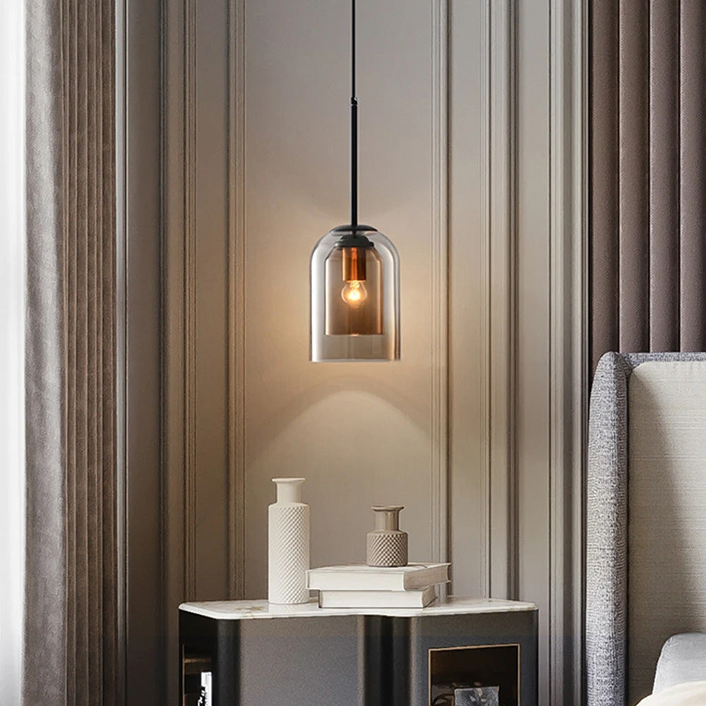 Double Layer Pendant Light | H8.66 in | Modern Glass Ceiling Fixture | Minimalist Small Hanging Lamp | Brick by Brick