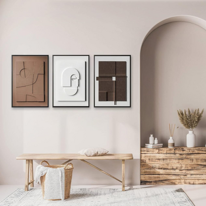 3D Japandi Wall Art | 19.7 x 27.6 x 1.4 in | Modern Canvas Decor | Set of 3 | Brick by Brick