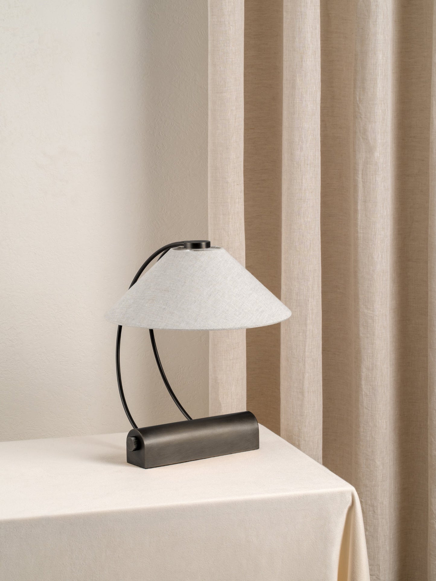 Deska Bronze Task Lamp | Elegant Task Lighting | Rotary Dimmer | Linen Shade | 15 Height | Brick by Brick London 0
