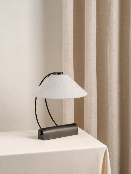 Deska Bronze Task Lamp | Elegant Task Lighting | Rotary Dimmer | Linen Shade | 15 Height | Brick by Brick London 0