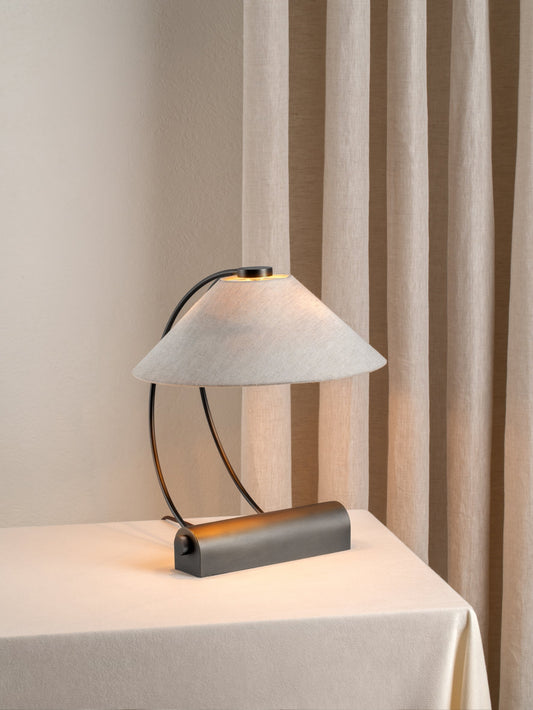 Deska Bronze Task Lamp | Elegant Task Lighting | Rotary Dimmer | Linen Shade | 15 Height | Brick by Brick London 1