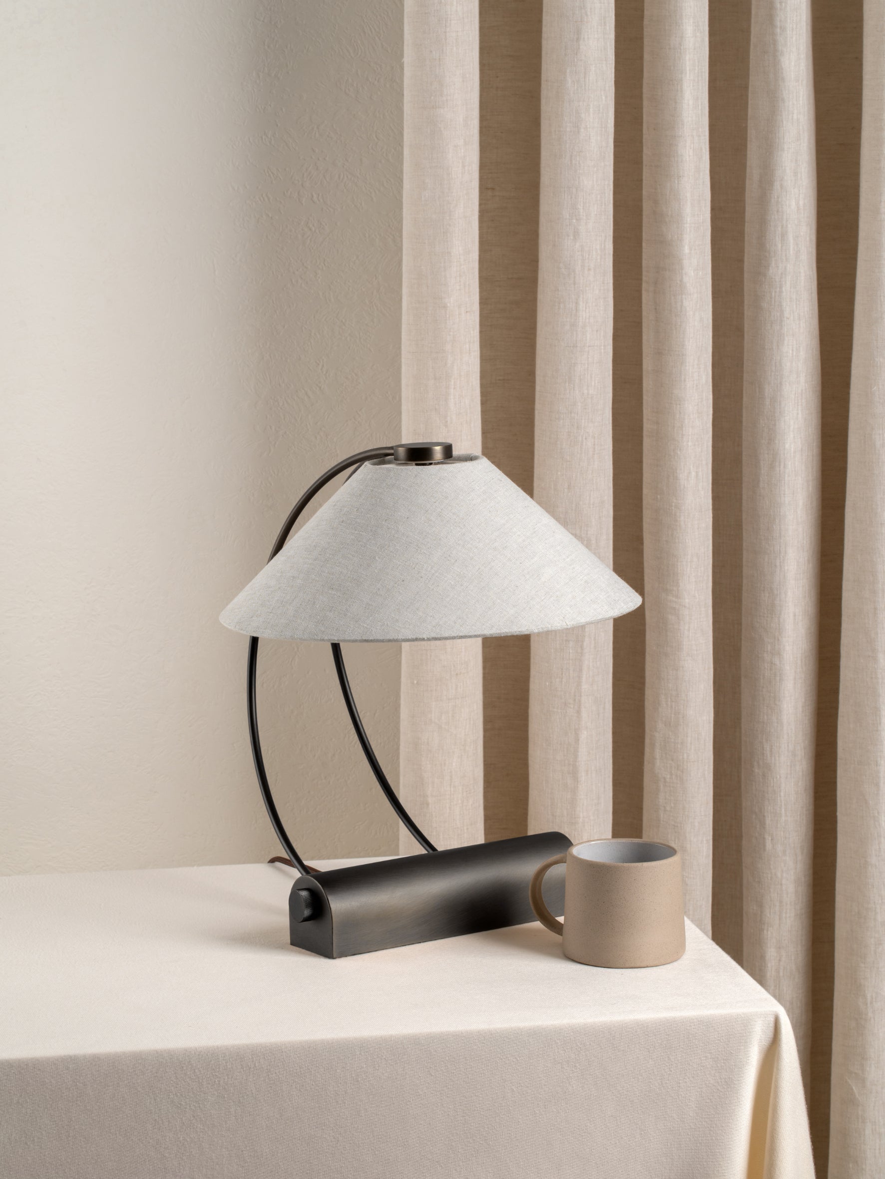 Deska Bronze Task Lamp | Elegant Task Lighting | Rotary Dimmer | Linen Shade | 15 Height | Brick by Brick London 2