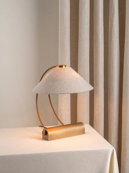 Deska Task Lamp Aged Brass | Elegant Task Lighting | Linen Shade | Rotary Dimmer | Brick by Brick London 2