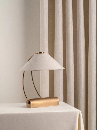 Deska Task Lamp Aged Brass | Elegant Task Lighting | Linen Shade | Rotary Dimmer | Brick by Brick London 6